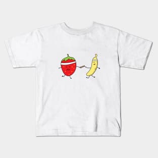 funny banana and strawberry run a marathon Kids T-Shirt